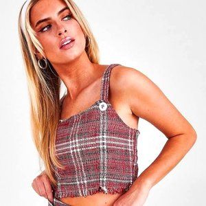 NWT Fila Jester Italia Crop Top, Red & White Plaid, Sz M